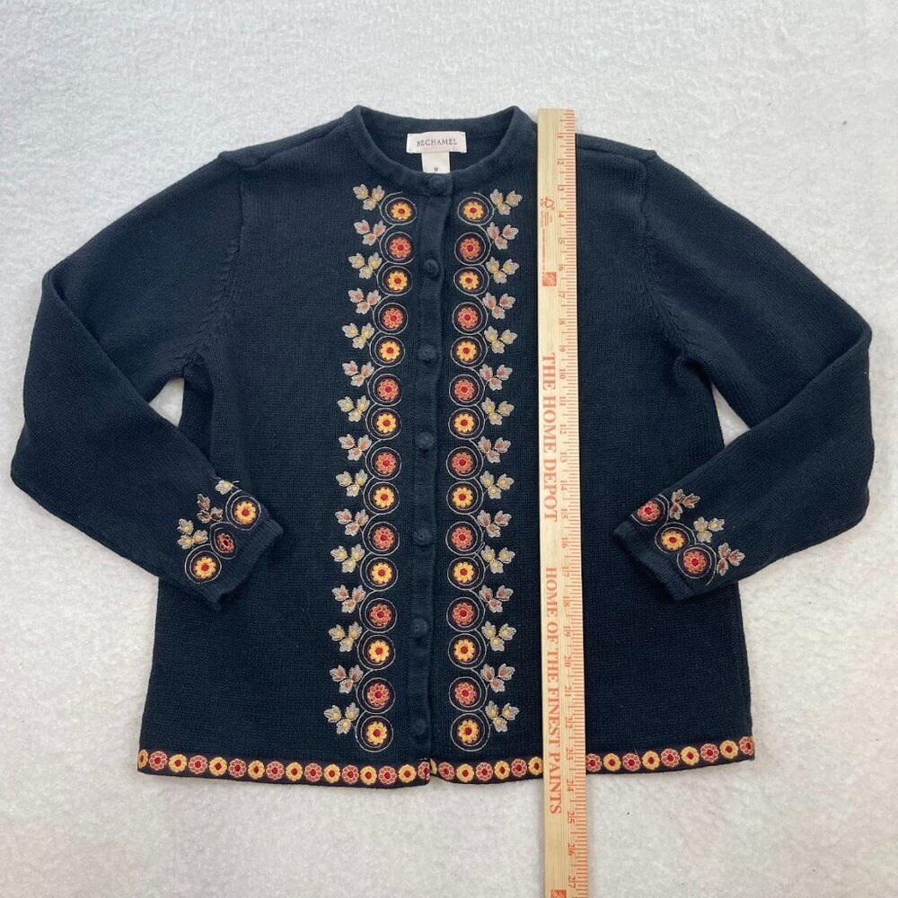 Vintage Bechamel Women's Black Floral Embroided Knit Sweater Size Medium - Picture 4 of 5